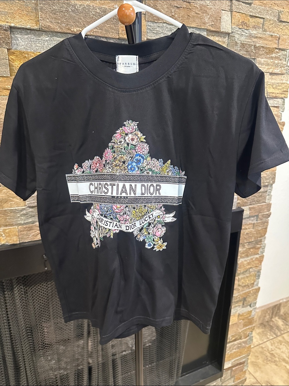 Black Floral Logo printed Tee size S